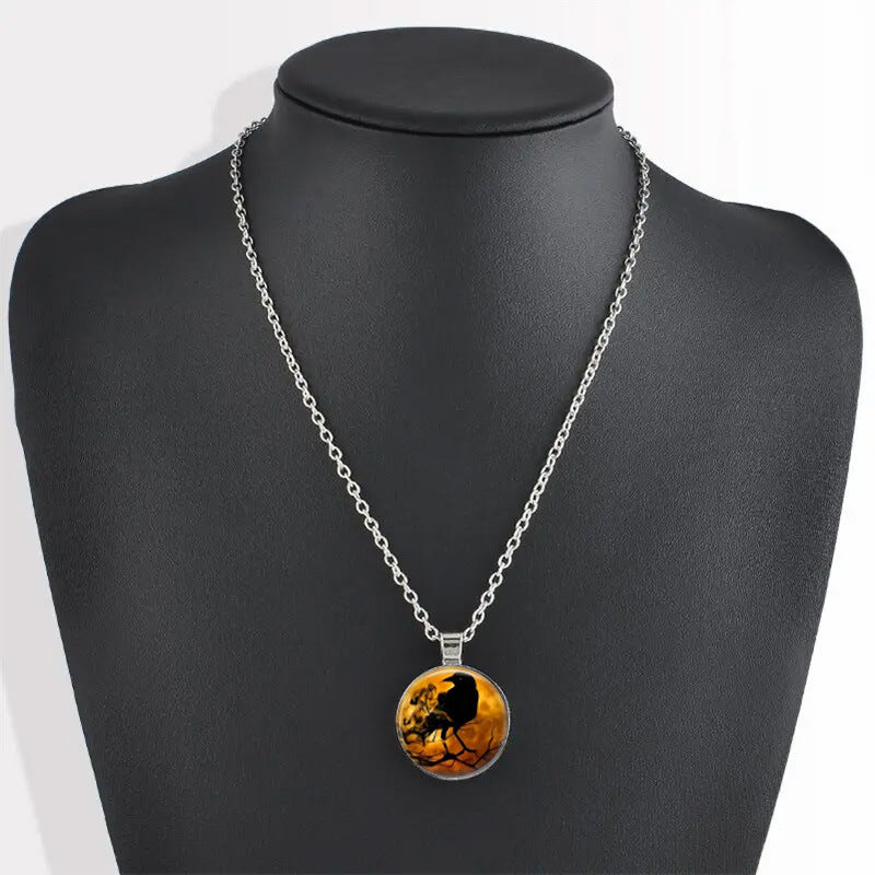 Wholesale Vintage Crow Crystal Pendant Halloween Gift Personalized Time Gem Necklace